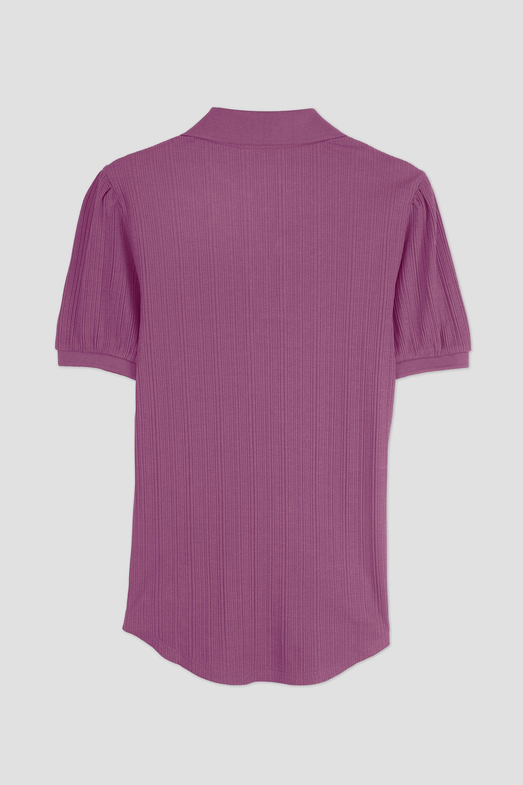 Womens Puff Sleeve V-Neck Polo Shirt