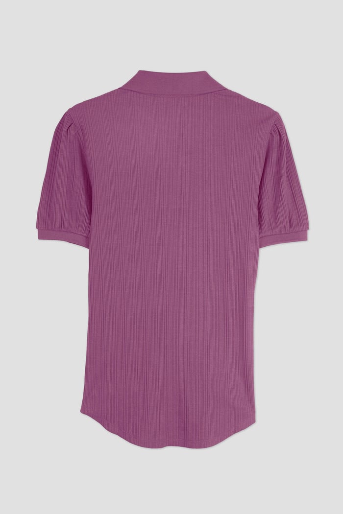 Womens Puff Sleeve V-Neck Polo Shirt