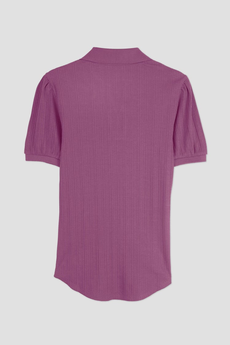 Womens Puff Sleeve V-Neck Polo Shirt