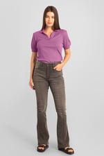 Womens Puff Sleeve V-Neck Polo Shirt
