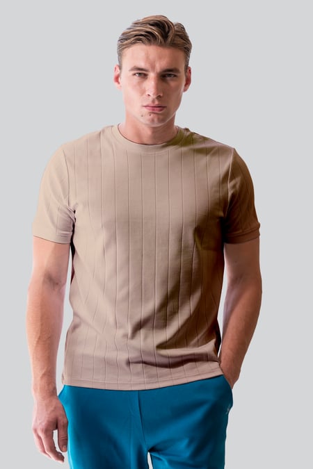Cream Soft Cotton Design Rib T-shirt