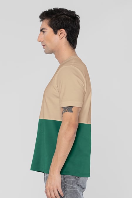 Green Cut & Sew Colour Block T-Shirt