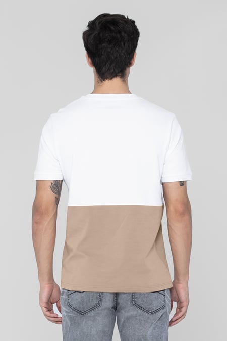 Cream Cut & Sew Colour Block T-Shirt