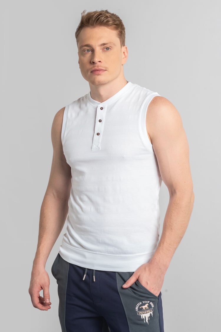 Sleeveless Henley Vest Top