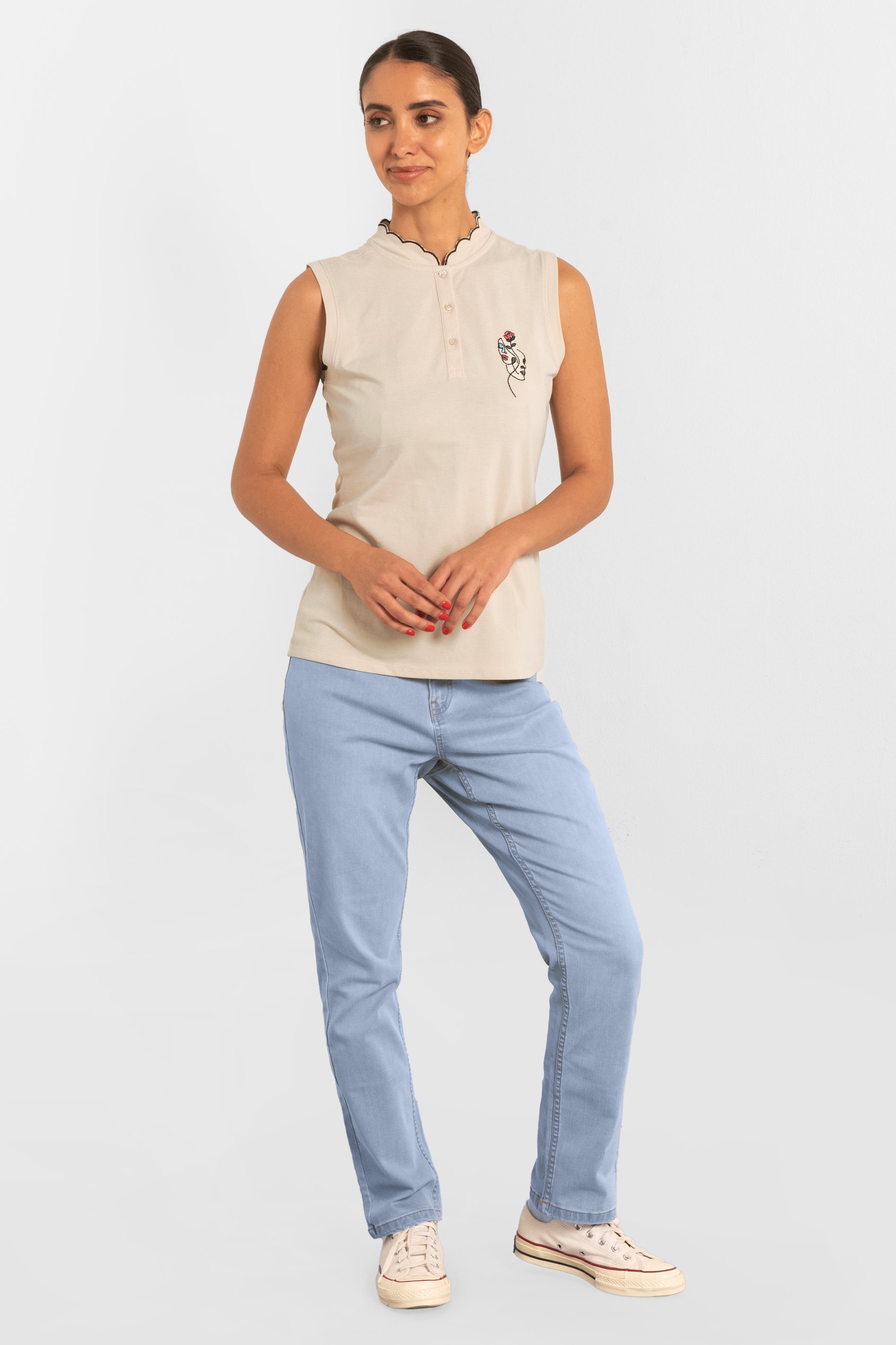 Womens Regular Fit Sleeveless Pique Polo