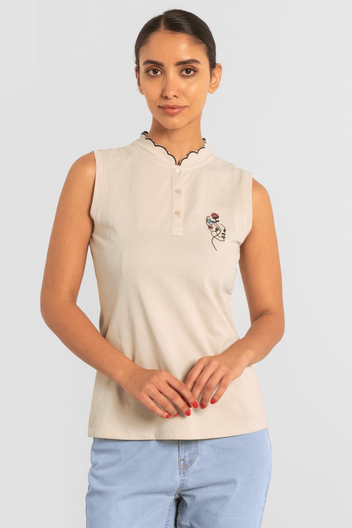 Womens Regular Fit Sleeveless Pique Polo