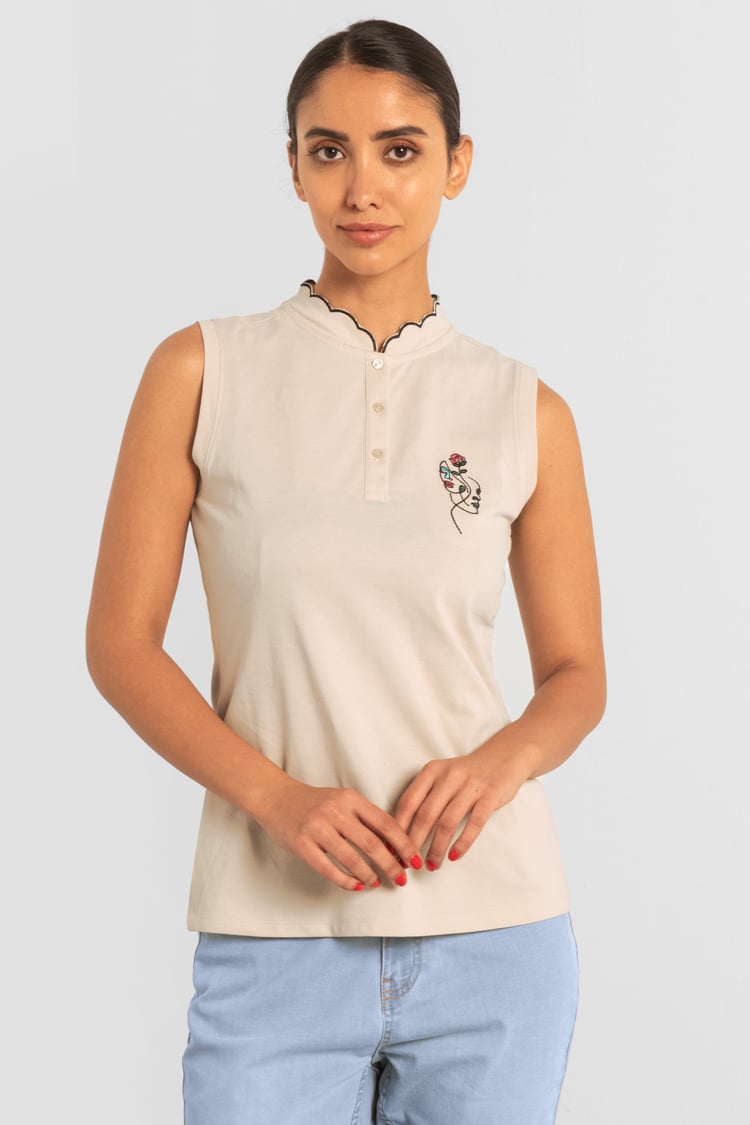 Womens Regular Fit Sleeveless Pique Polo