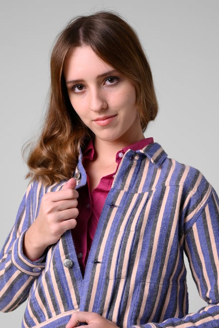 Womens Blue Stripe Pattern Cropped Jacket