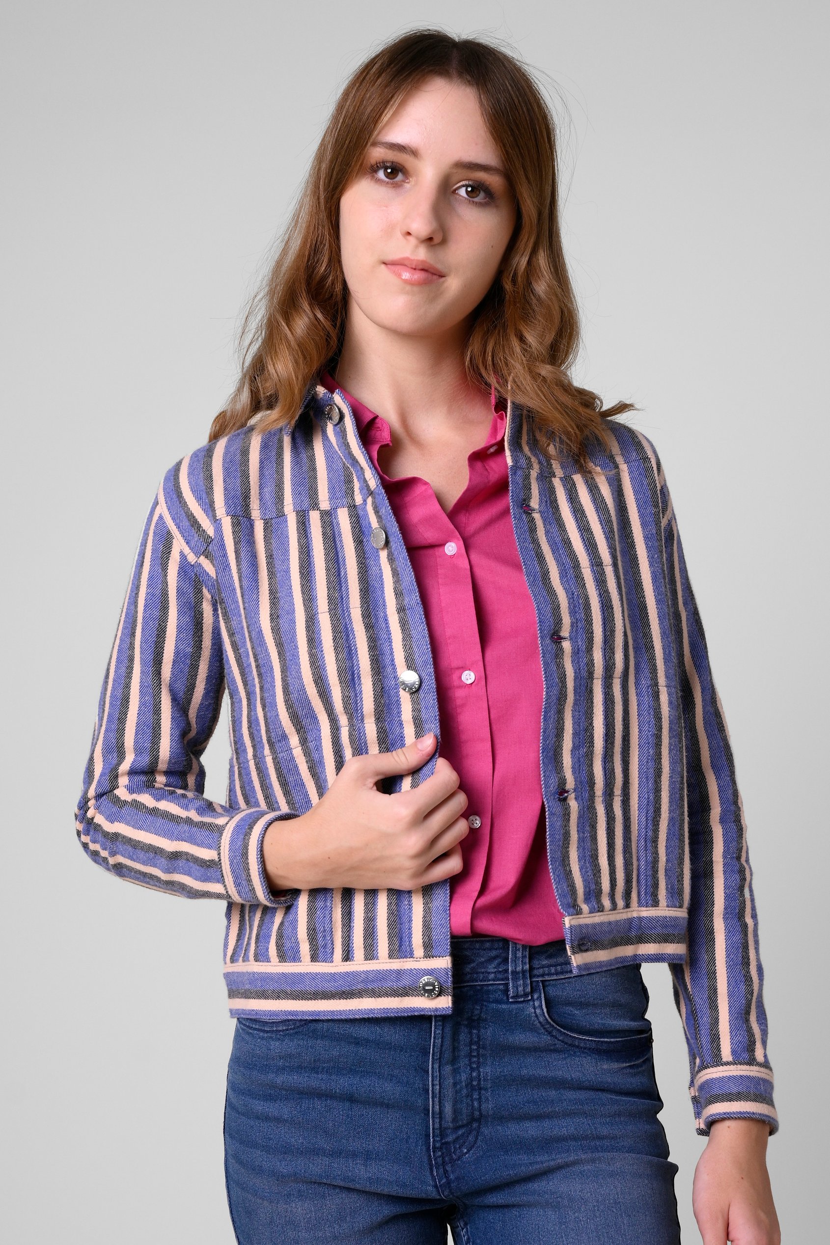Womens Stripe Pattern Cropped Jacket