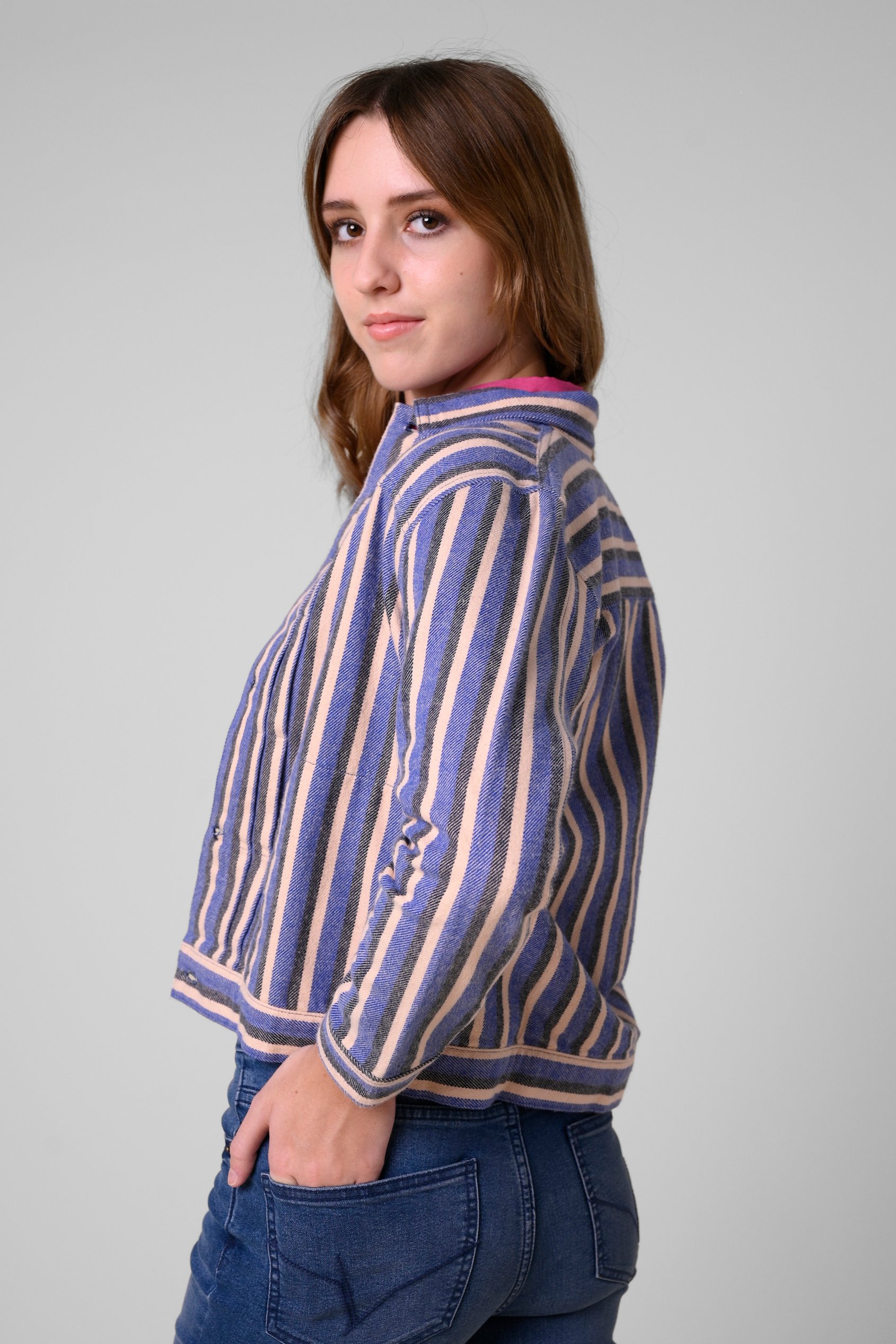 Womens Stripe Pattern Cropped Jacket