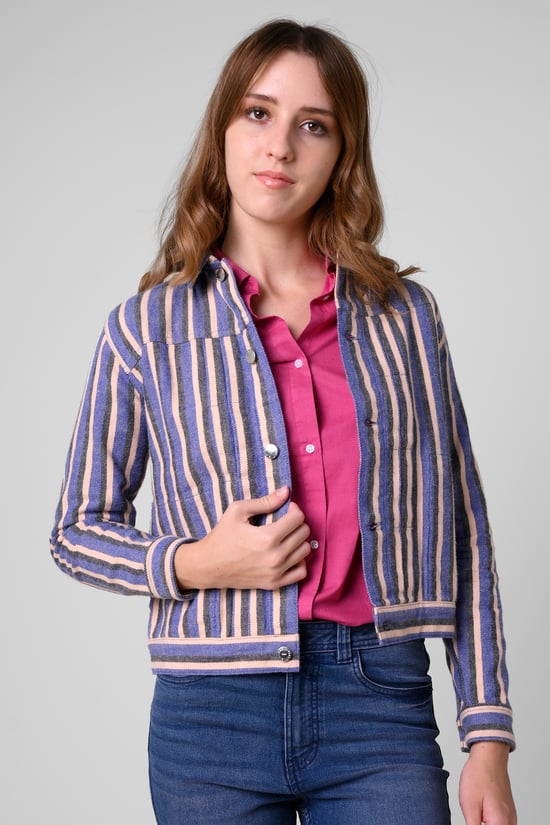 Womens Stripe Pattern Cropped Jacket