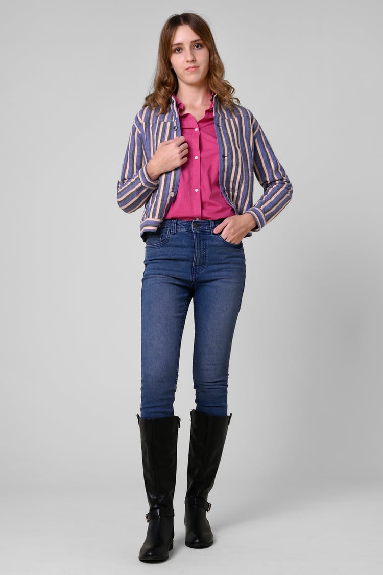 Womens Stripe Pattern Cropped Jacket