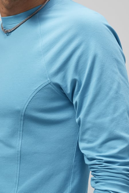 Blue Raglan With Side Panel Rib T-Shirt