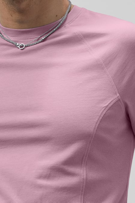Pink Raglan With Side Panel Rib T-Shirt