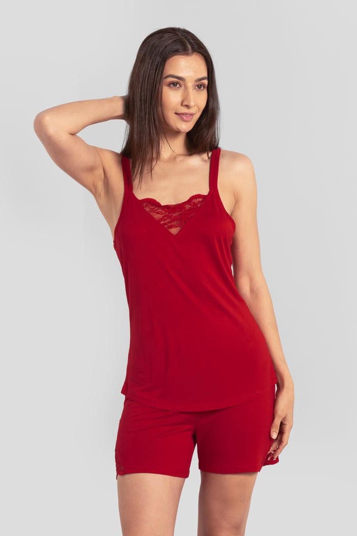 Shoulder Straps Lace Up Cami Set