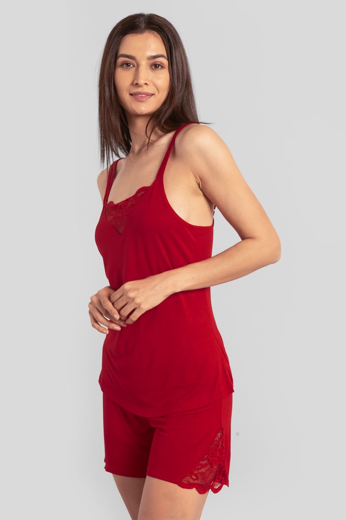 Shoulder Straps Lace Up Cami Set