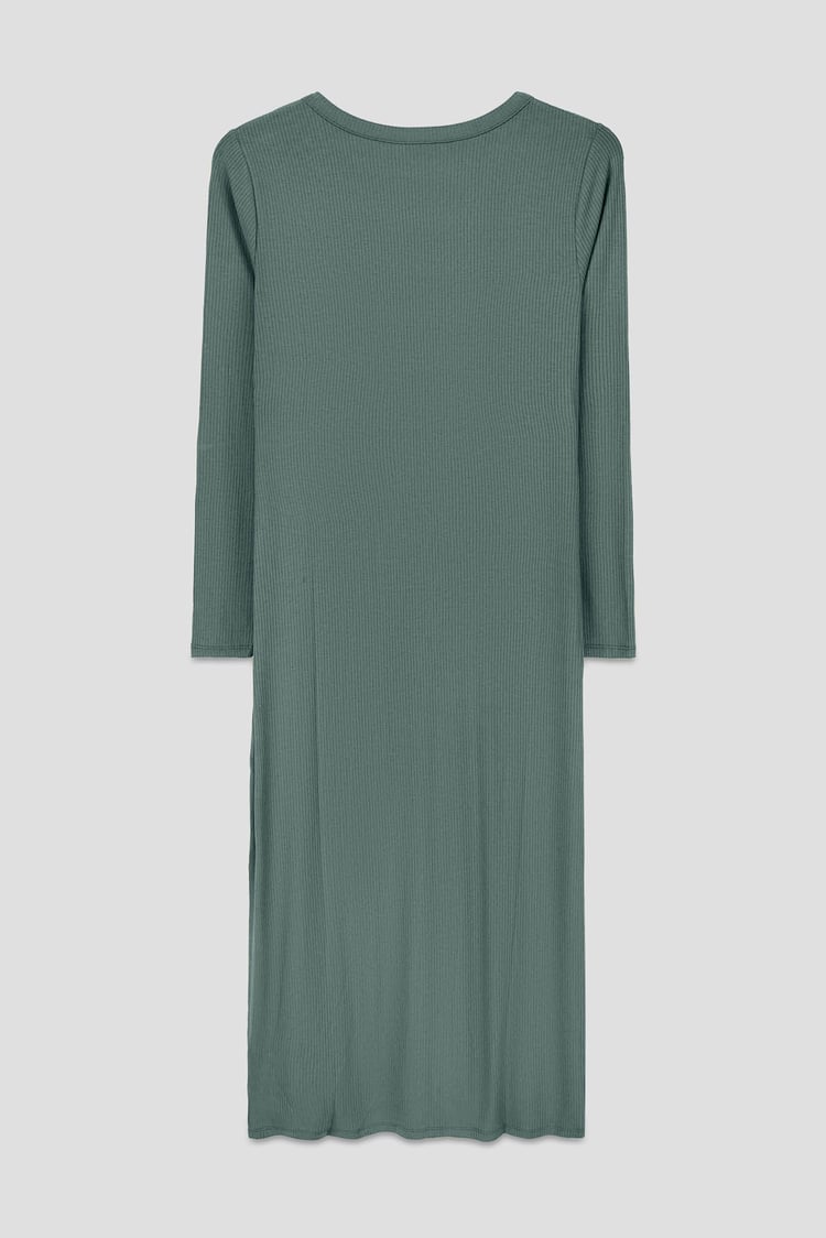 Womens Front Slit Ribbed Midi Dress