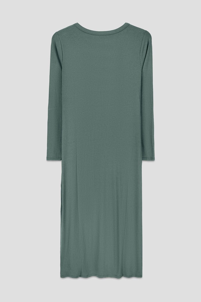 Womens Front Slit Ribbed Midi Dress