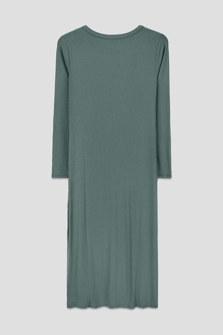 Womens Front Slit Ribbed Midi Dress