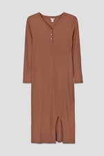 Womens Front Slit Ribbed Midi Dress