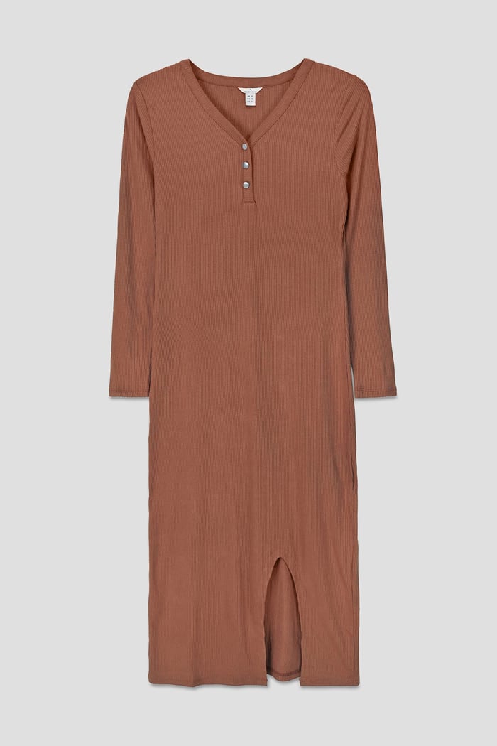 Womens Front Slit Ribbed Midi Dress