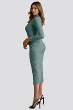 Womens Front Slit Ribbed Midi Dress