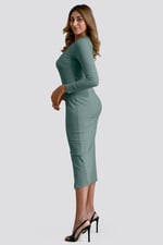 Womens Front Slit Ribbed Midi Dress