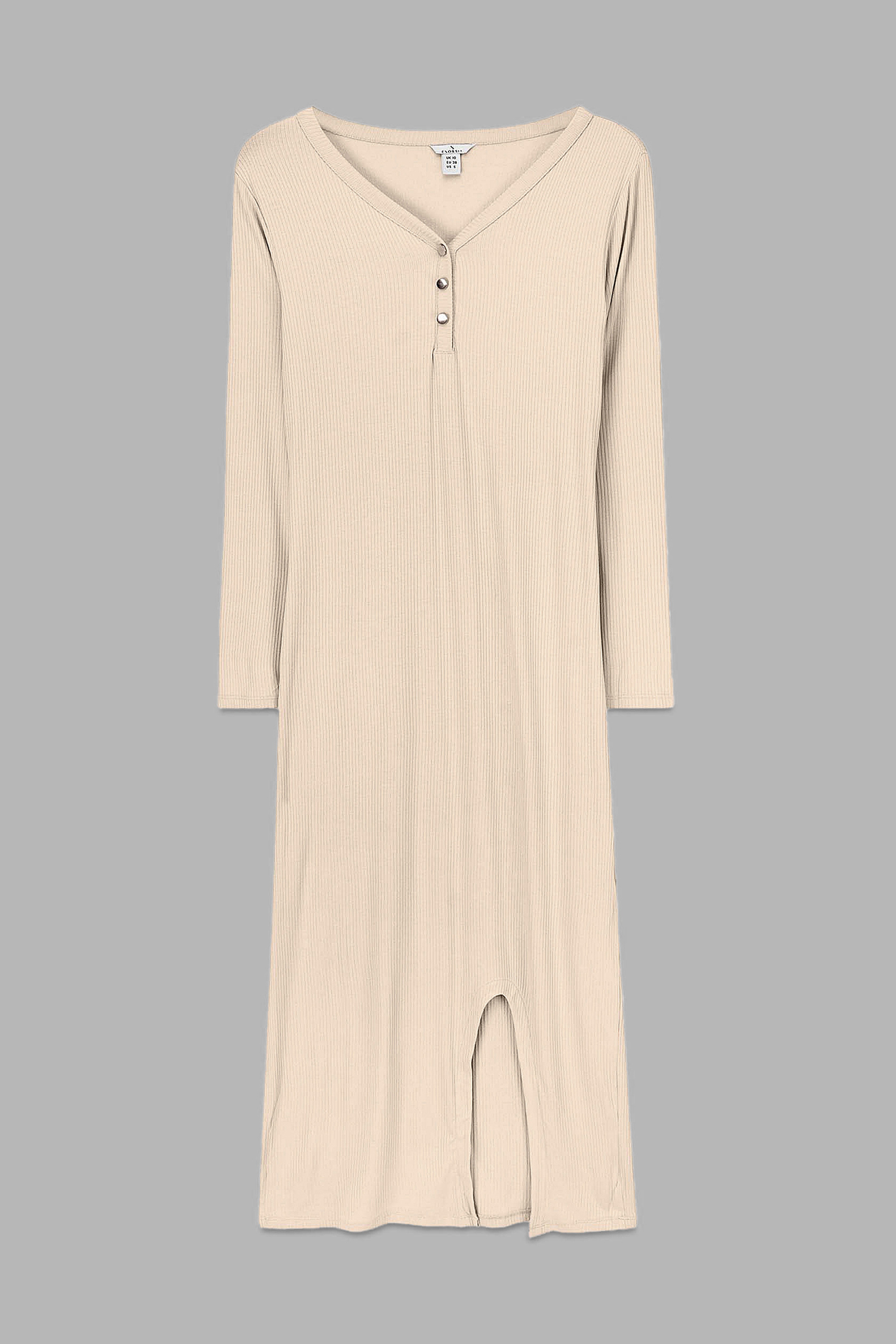 Womens Front Slit Ribbed Midi Dress