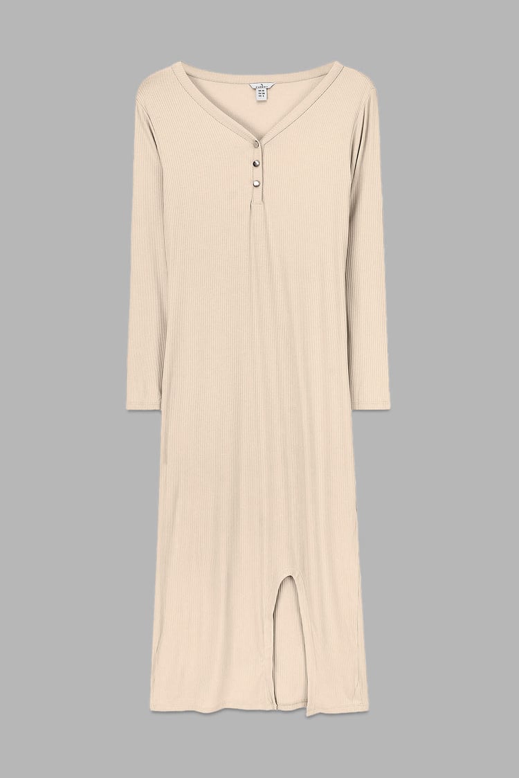 Womens Front Slit Ribbed Midi Dress