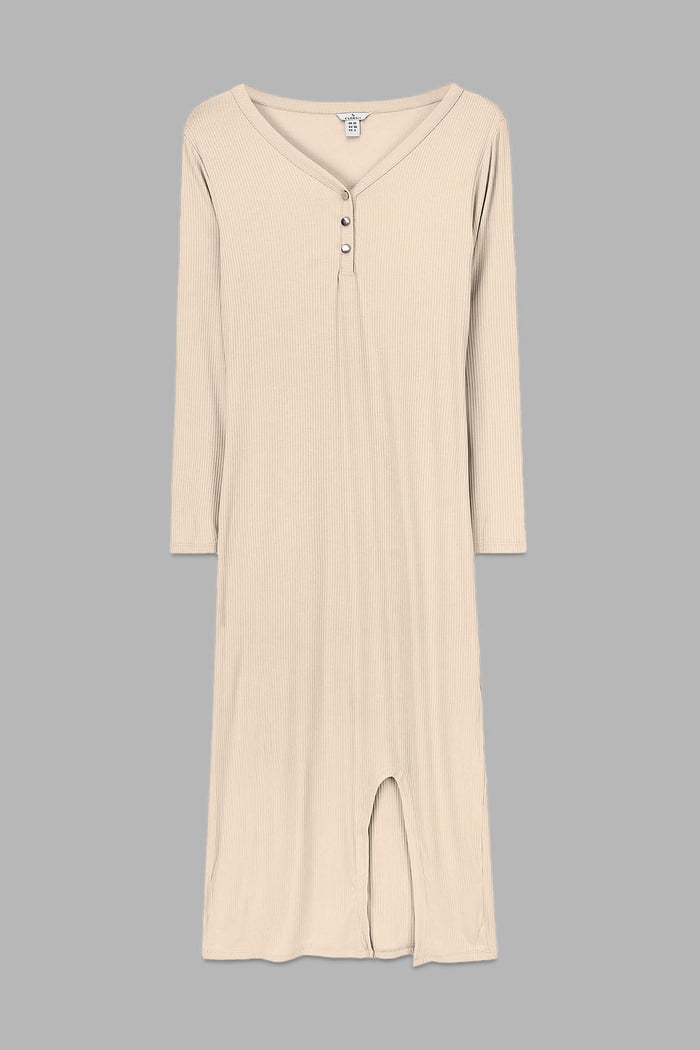 Womens Front Slit Ribbed Midi Dress
