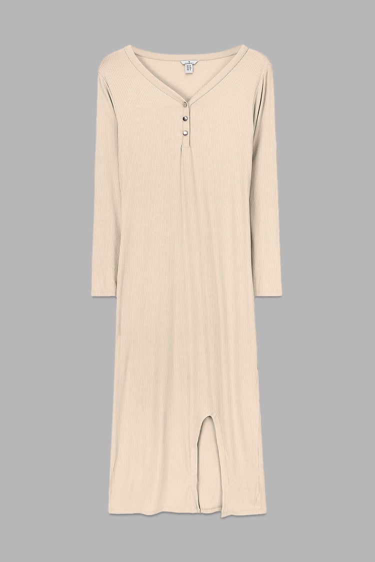 Womens Front Slit Ribbed Midi Dress