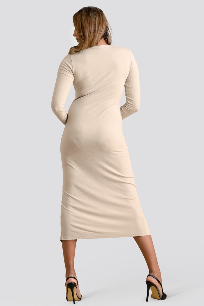 Womens Front Slit Ribbed Midi Dress