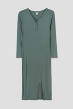 Womens Front Slit Ribbed Midi Dress