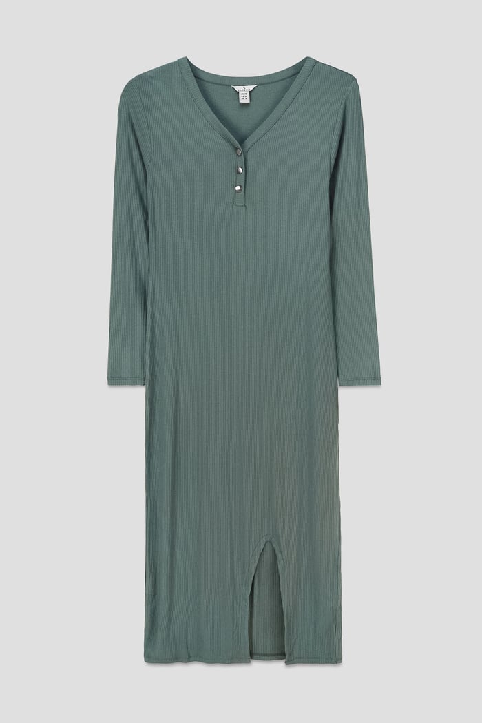 Womens Front Slit Ribbed Midi Dress