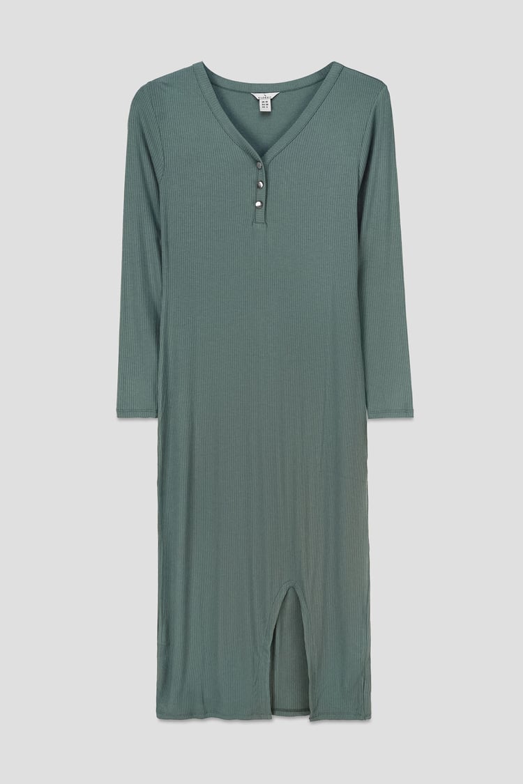 Womens Front Slit Ribbed Midi Dress