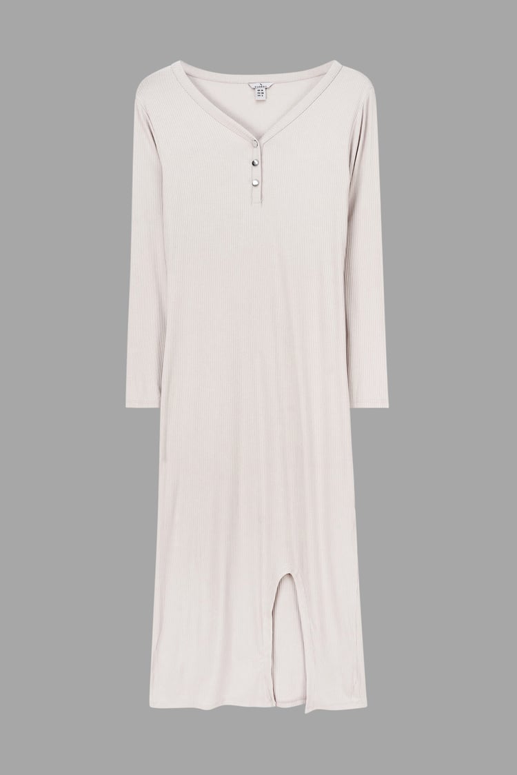 Womens Front Slit Ribbed Midi Dress
