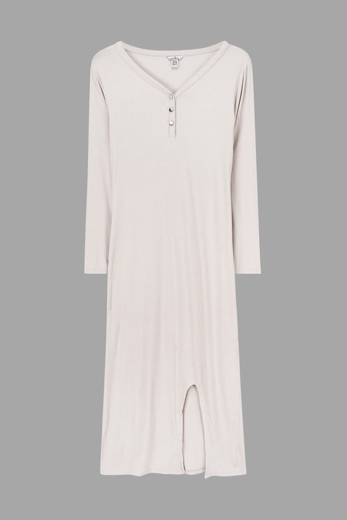 Womens Front Slit Ribbed Midi Dress