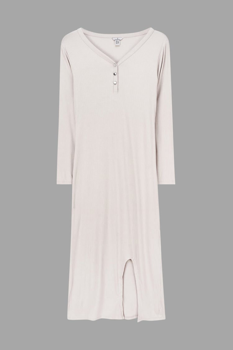Womens Front Slit Ribbed Midi Dress