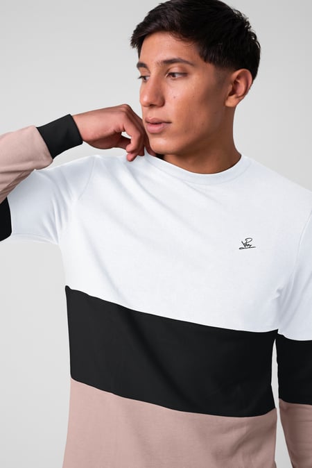 White Long Sleeve Colourblock Sweatshirts