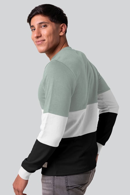 Green Long Sleeve Colourblock Sweatshirts
