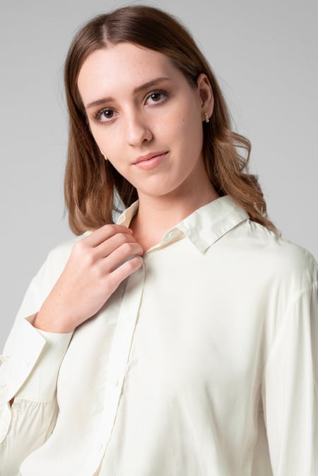 White Tie-Cuff LS Viscose Shirt