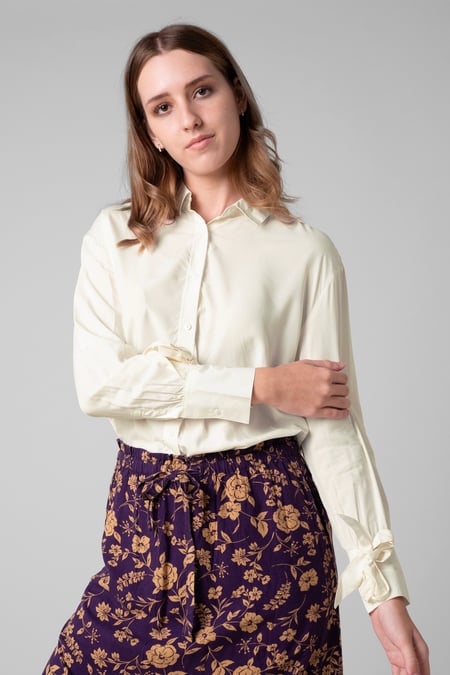 White Tie-Cuff LS Viscose Shirt