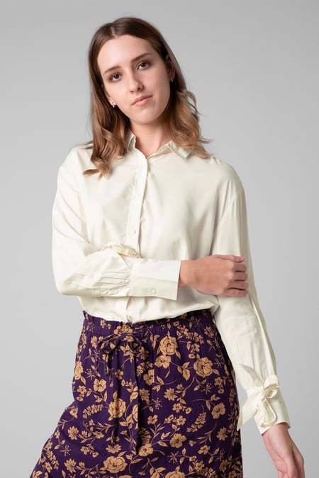 White Tie-Cuff LS Viscose Shirt