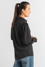 Super Soft Black Shirt With Long Puff Sleeves