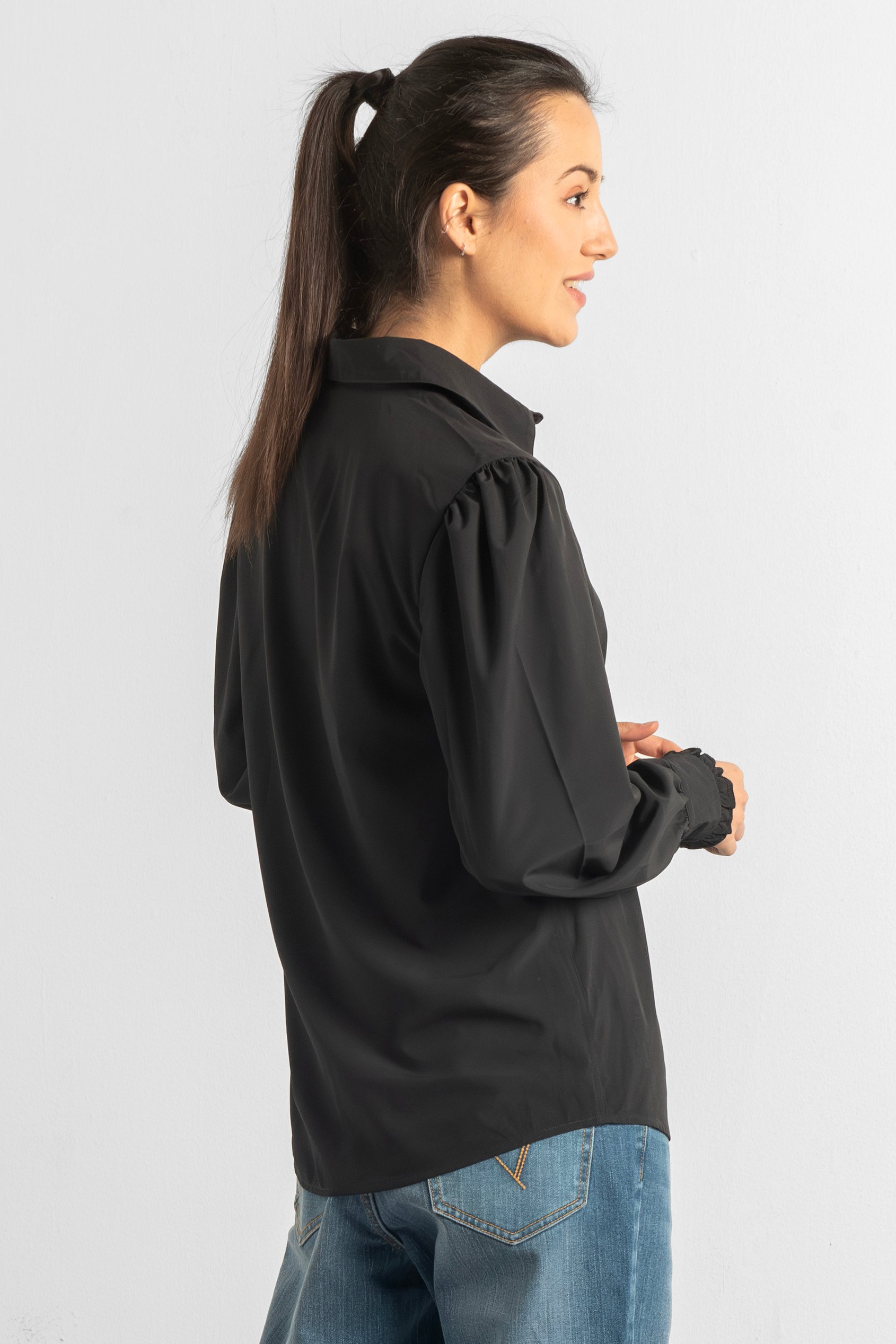 Super Soft Black Shirt With Long Puff Sleeves
