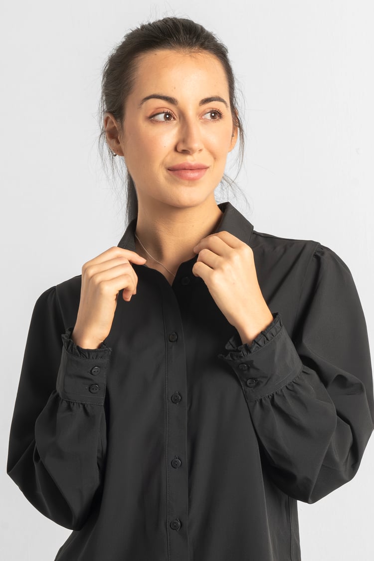 Super Soft Black Shirt With Long Puff Sleeves