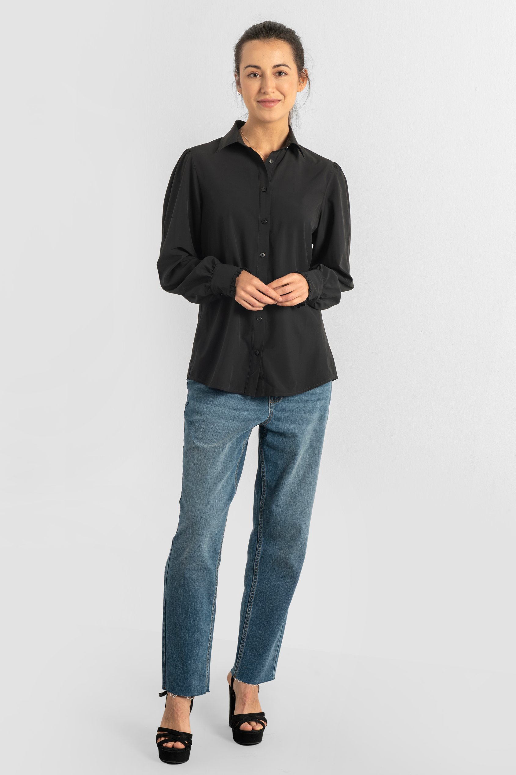 Super Soft Black Shirt With Long Puff Sleeves
