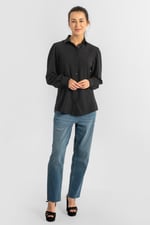 Super Soft Black Shirt With Long Puff Sleeves