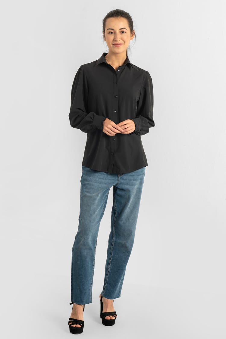 Super Soft Black Shirt With Long Puff Sleeves