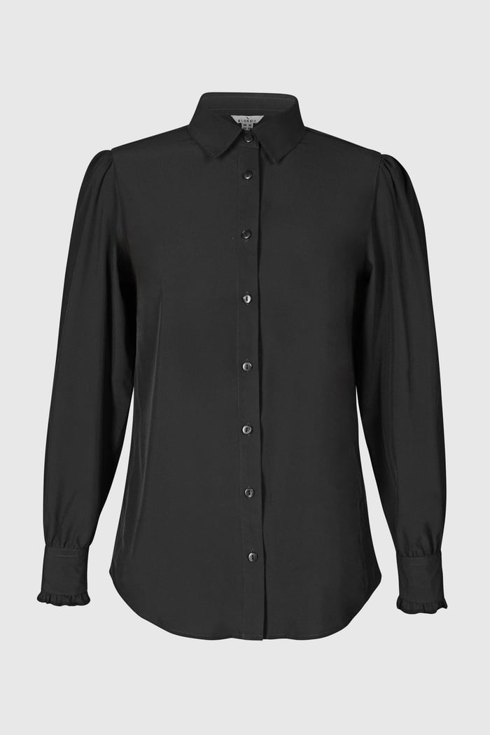 Super Soft Black Shirt With Long Puff Sleeves